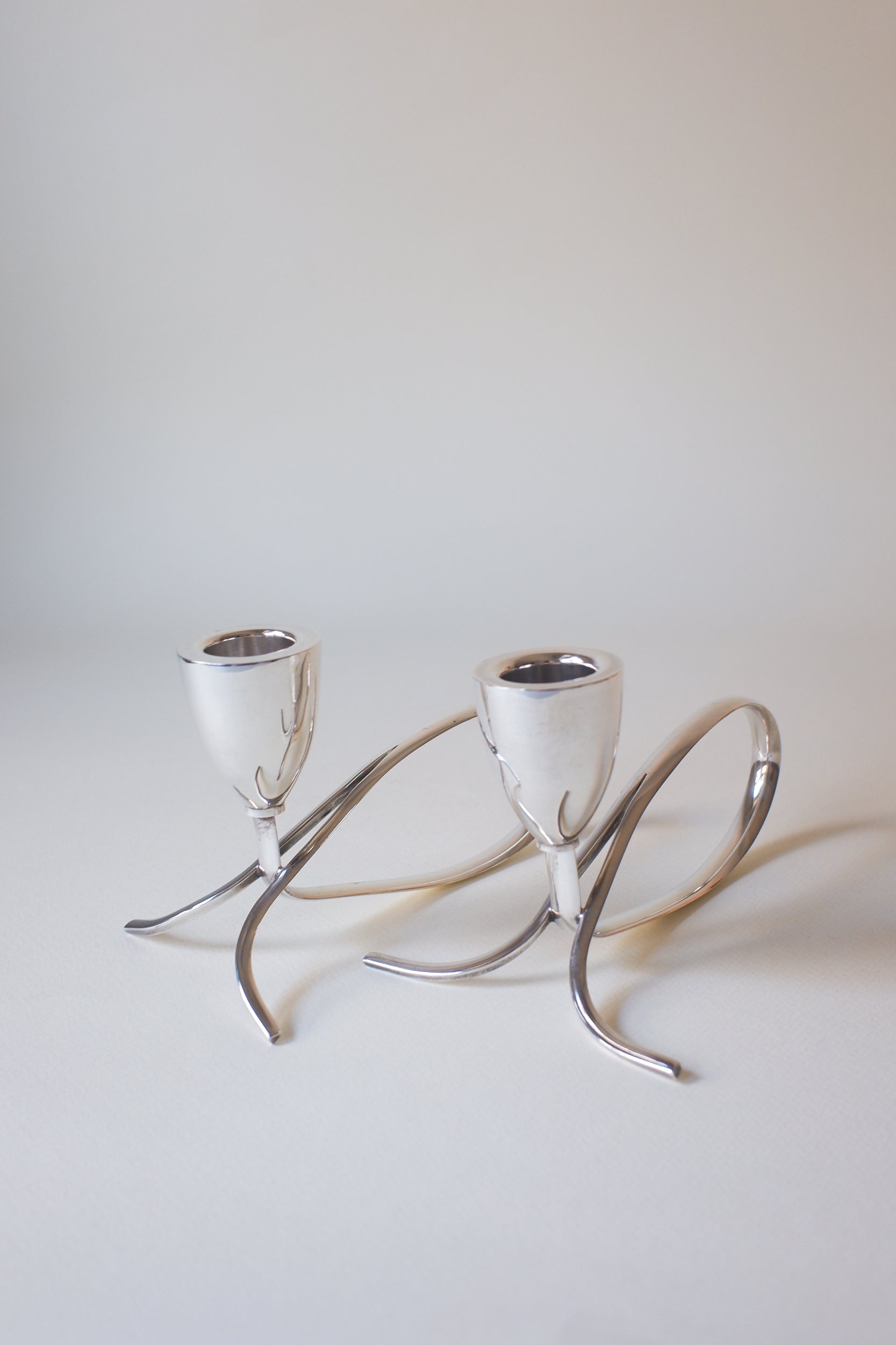 Vintage 1970's丹麥現代主義鍍銀雙燭台