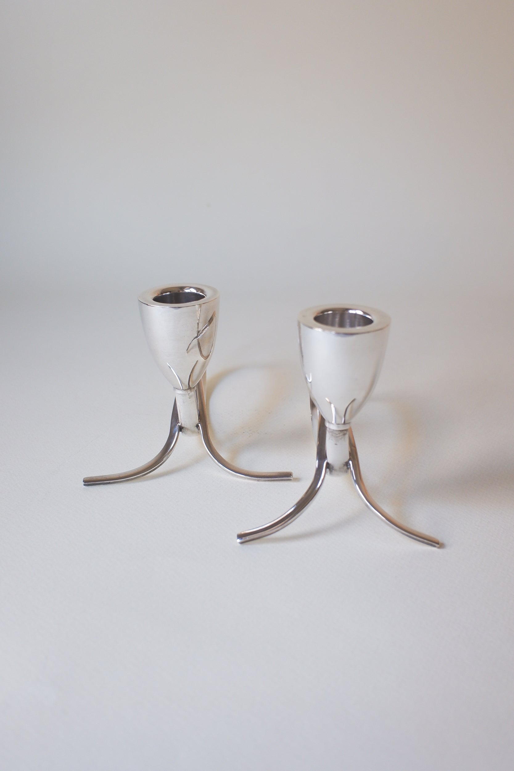 Vintage 1970's丹麥現代主義鍍銀雙燭台