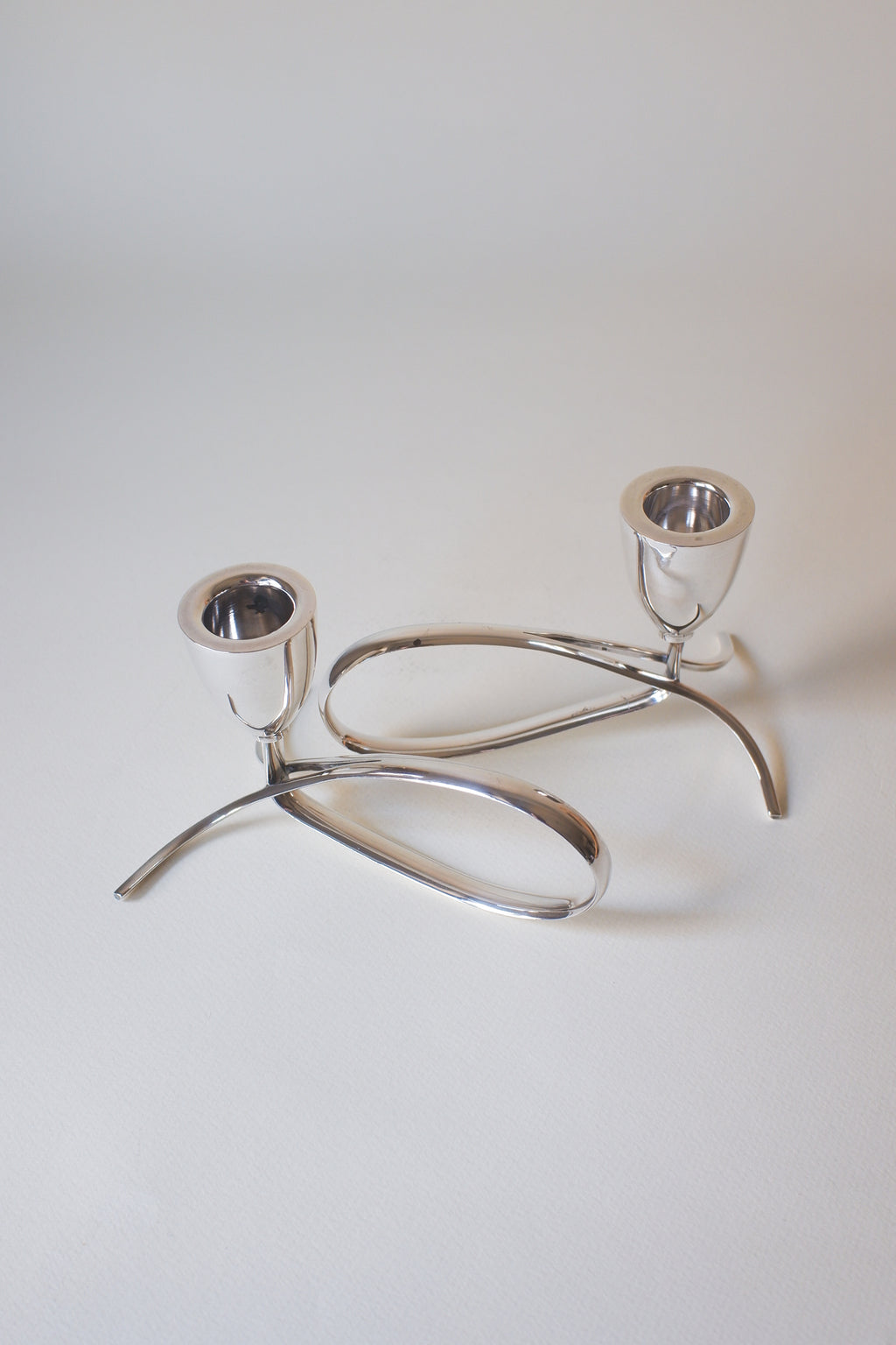 Vintage 1970's丹麥現代主義鍍銀雙燭台