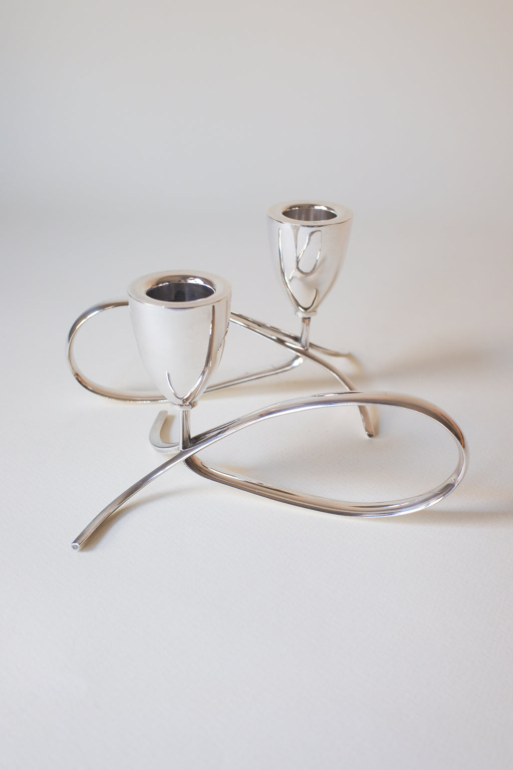 Vintage 1970's丹麥現代主義鍍銀雙燭台