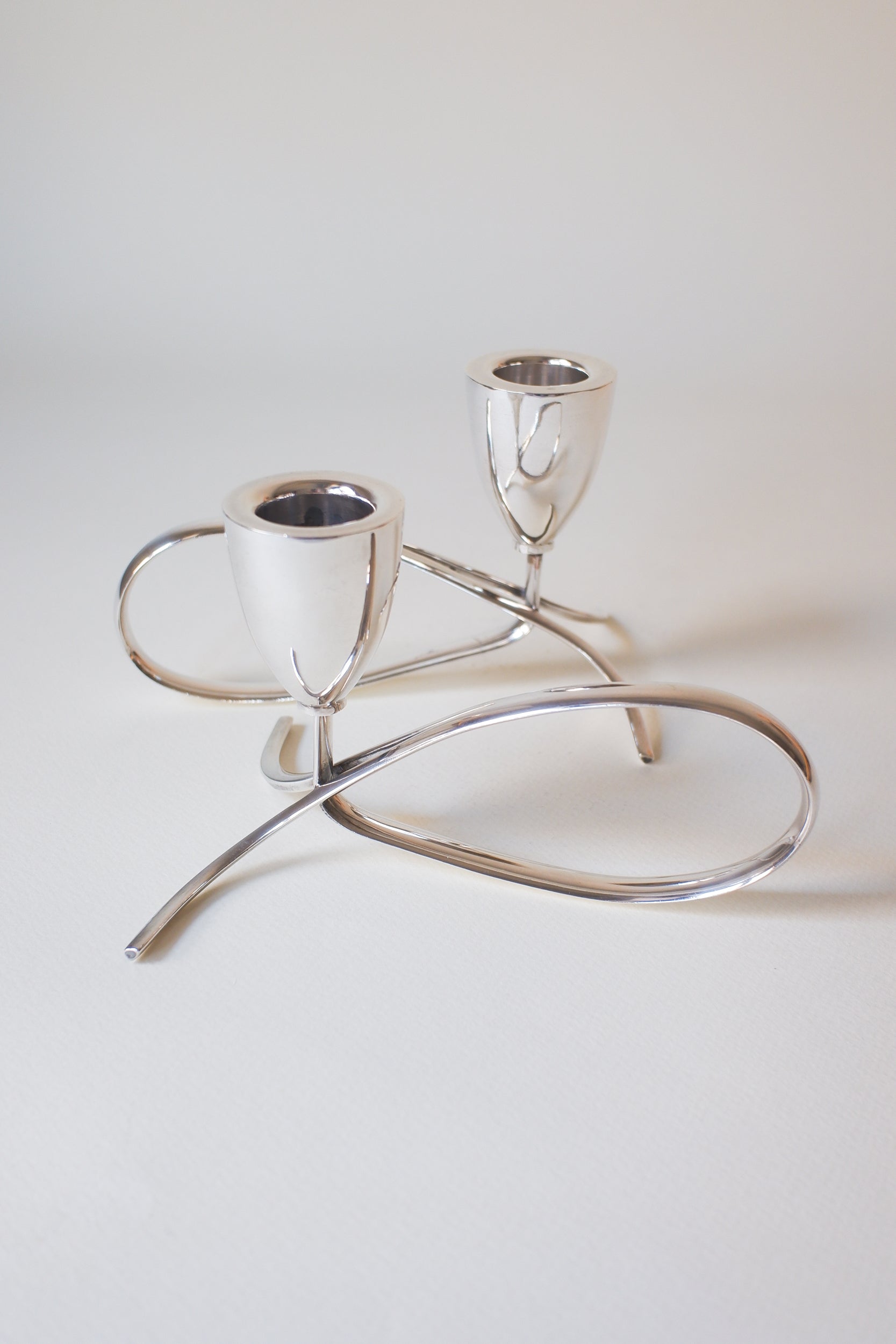 Vintage 1970's丹麥現代主義鍍銀雙燭台