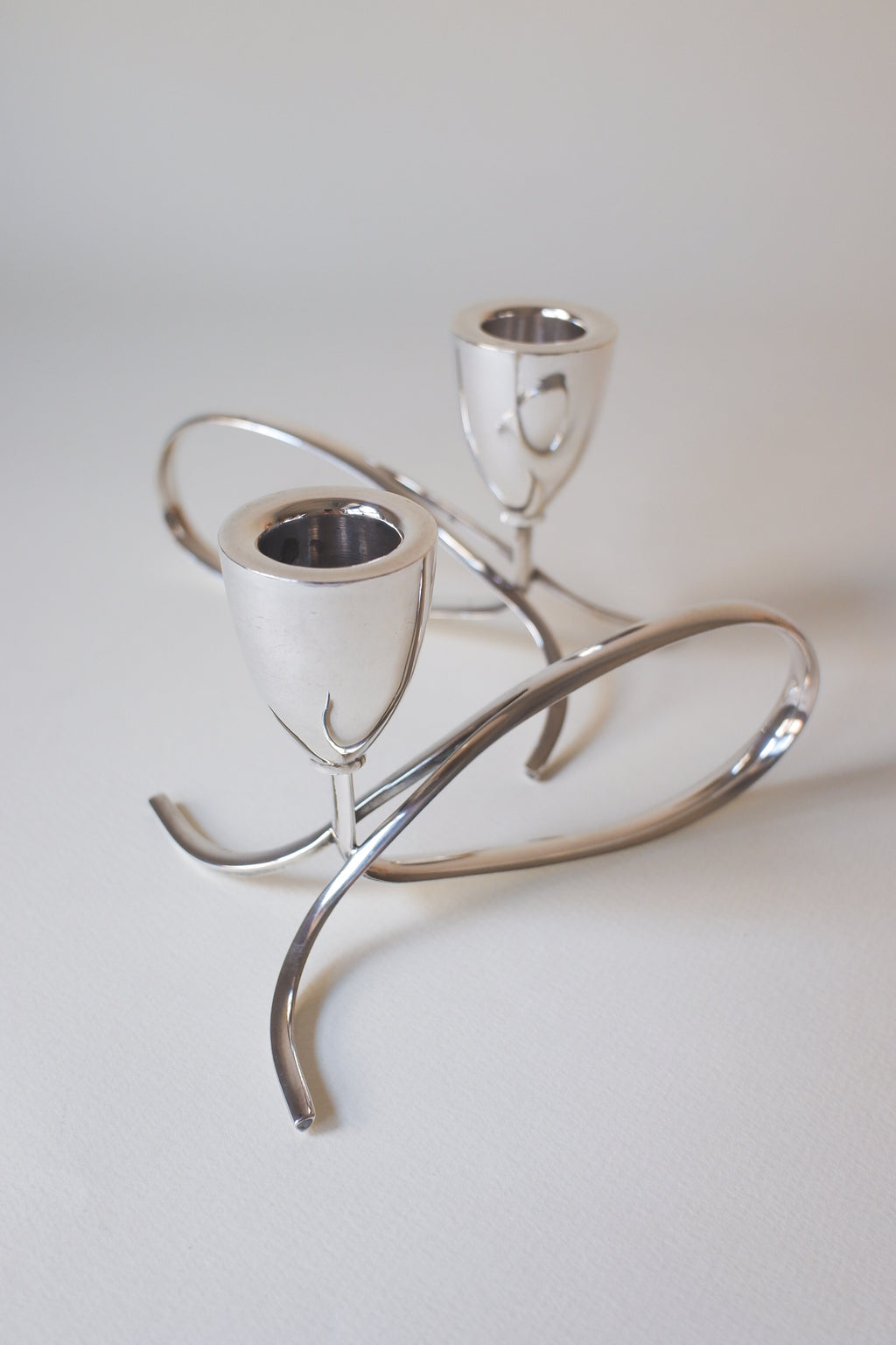 Vintage 1970's丹麥現代主義鍍銀雙燭台