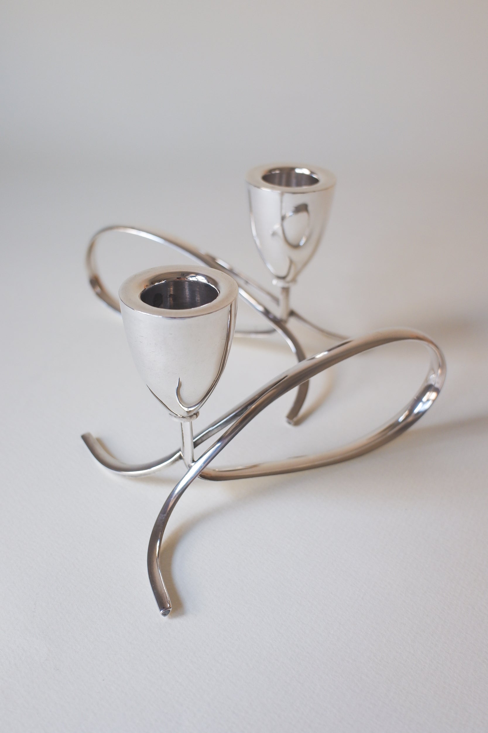 Vintage 1970's丹麥現代主義鍍銀雙燭台