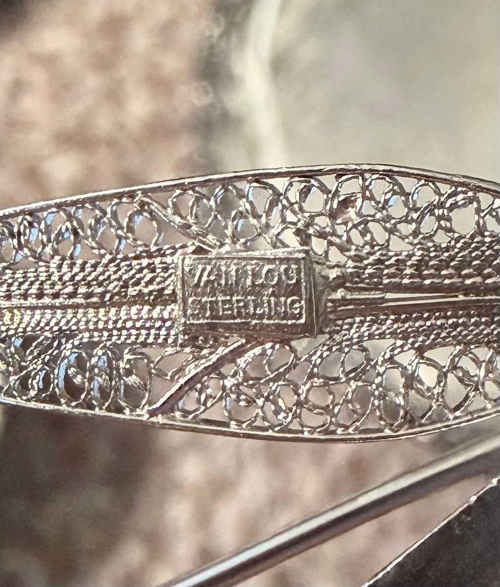 Vintage 古董純銀絲花卉胸針