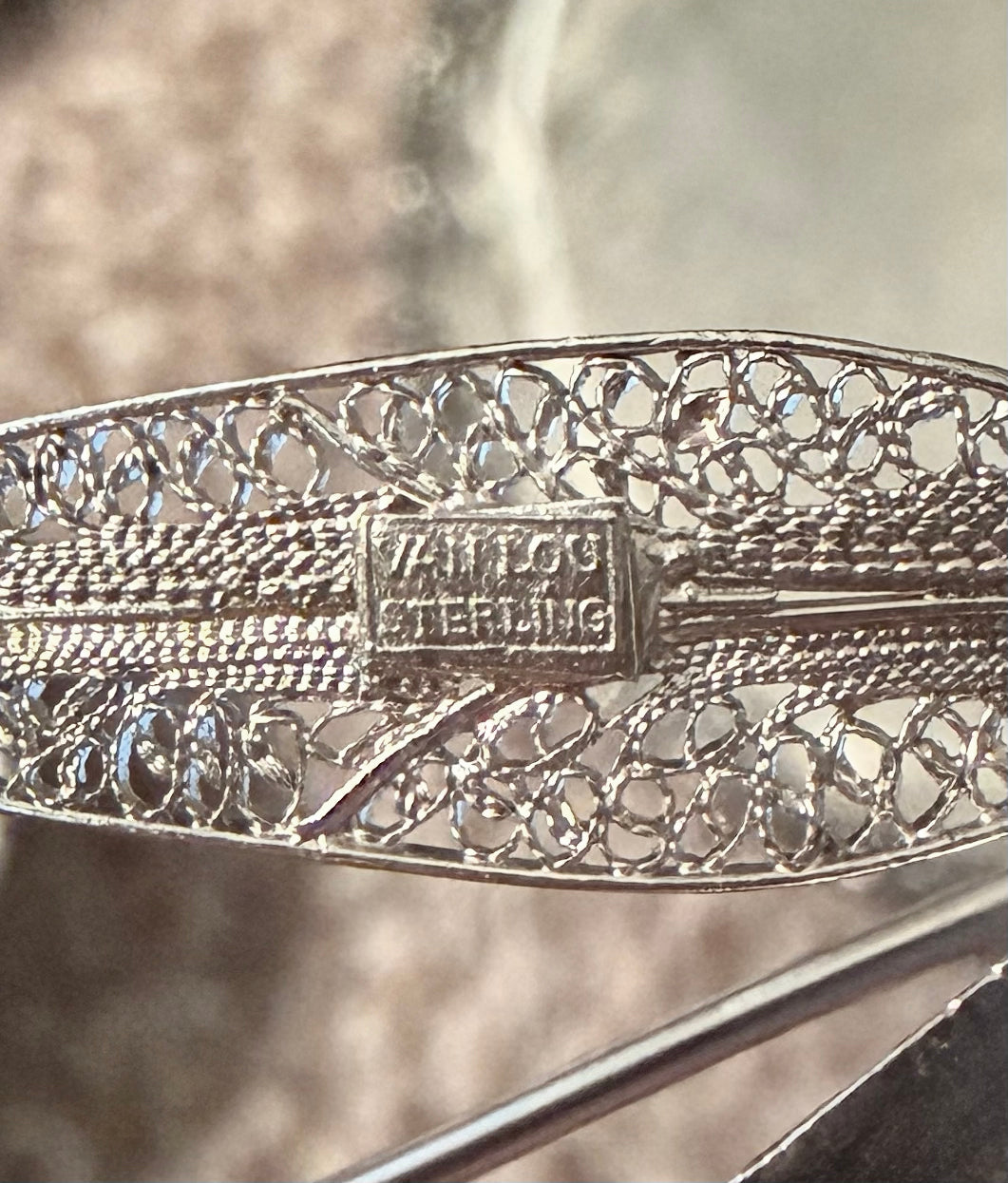 Vintage 古董純銀絲花卉胸針